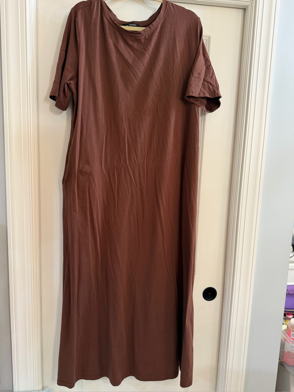 Basic Short-Sleeve Maxi Dress in chocolate  Brown 2xl a line